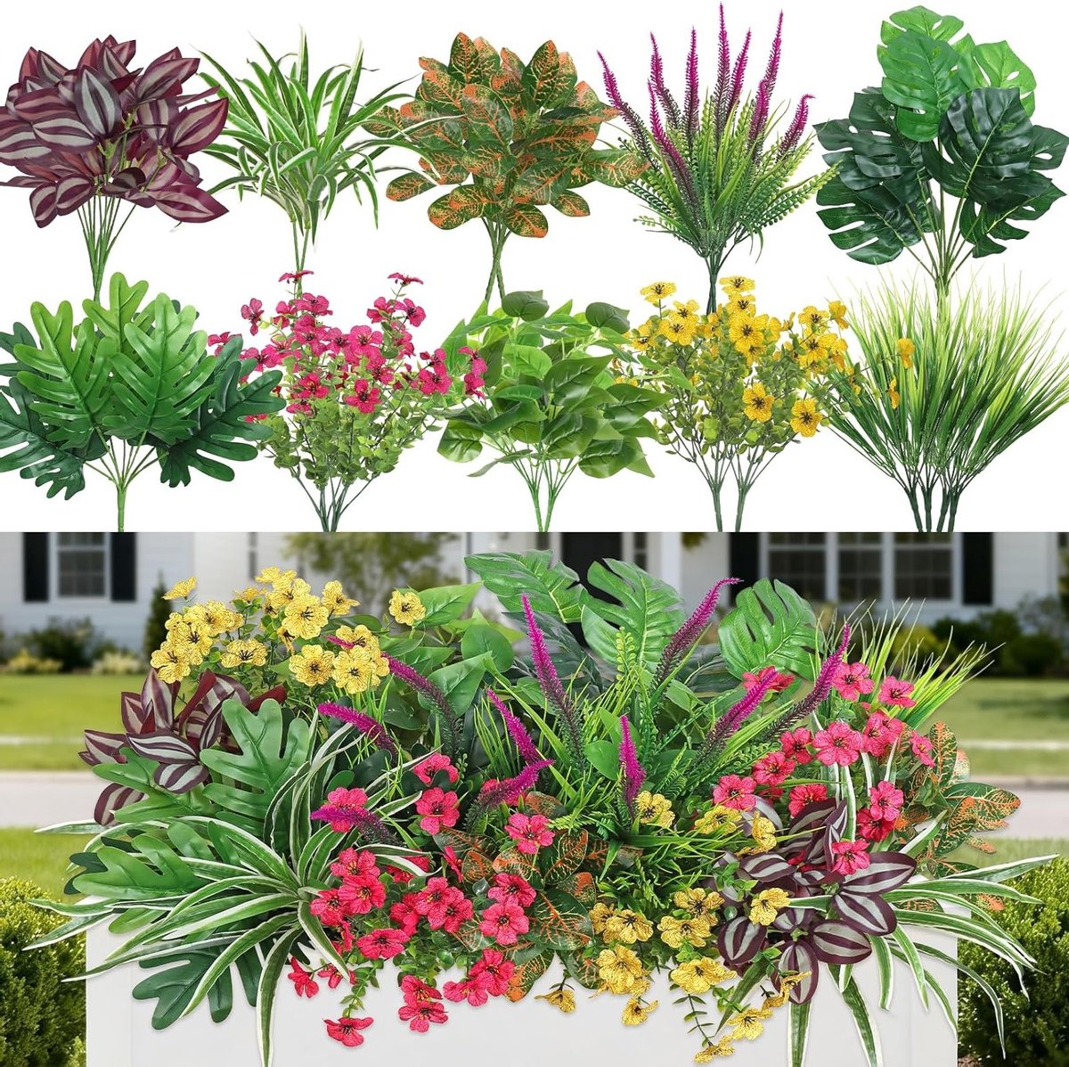 20 Stuks Kunstplanten en Bloemen UV-bestendig voor Tuin en Binnengebruik - Nepplant en Grass voor Decoratie van Potten en Paden