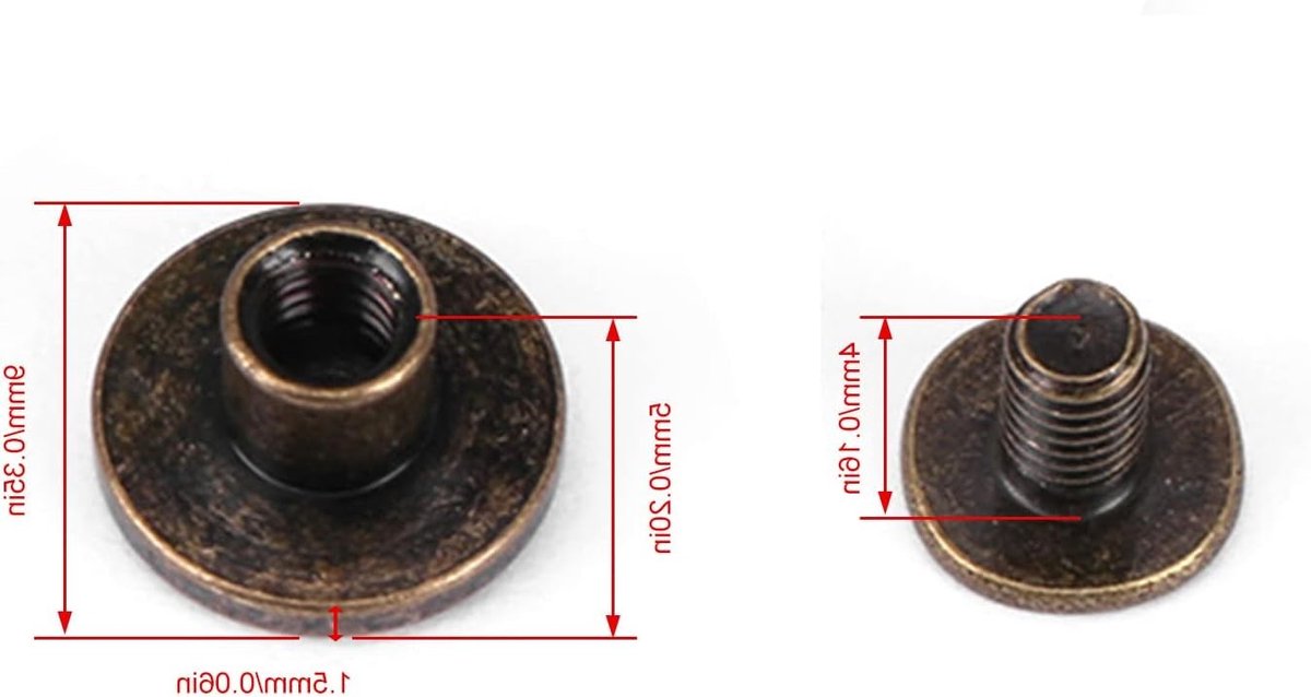 20 Stuks Platte Kop Koper Rivets met Schroeven en Moeren voor Leren Ambachten en Schoen Decoratie (5mm)