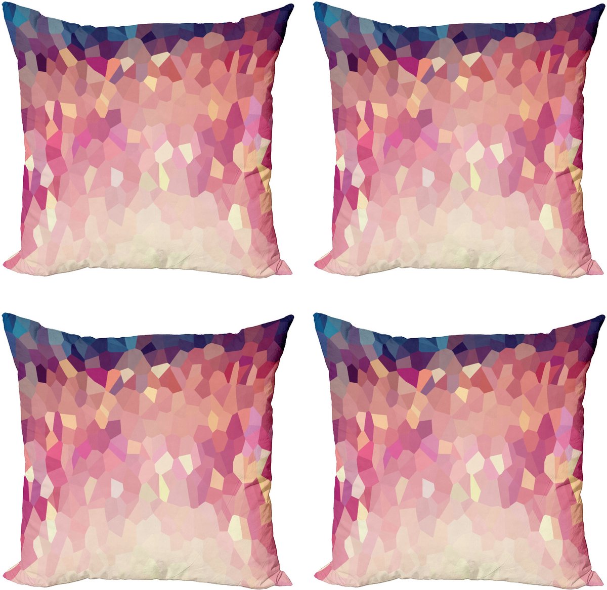 ABAKUHAUS Panne Throw Pillow Cover 4 Pack, Abstract Blush Polygonaal, Modern Accent Dubbelzijdig Digitaal Print, 40 x 40 cm, Multicolor Meerkleurig