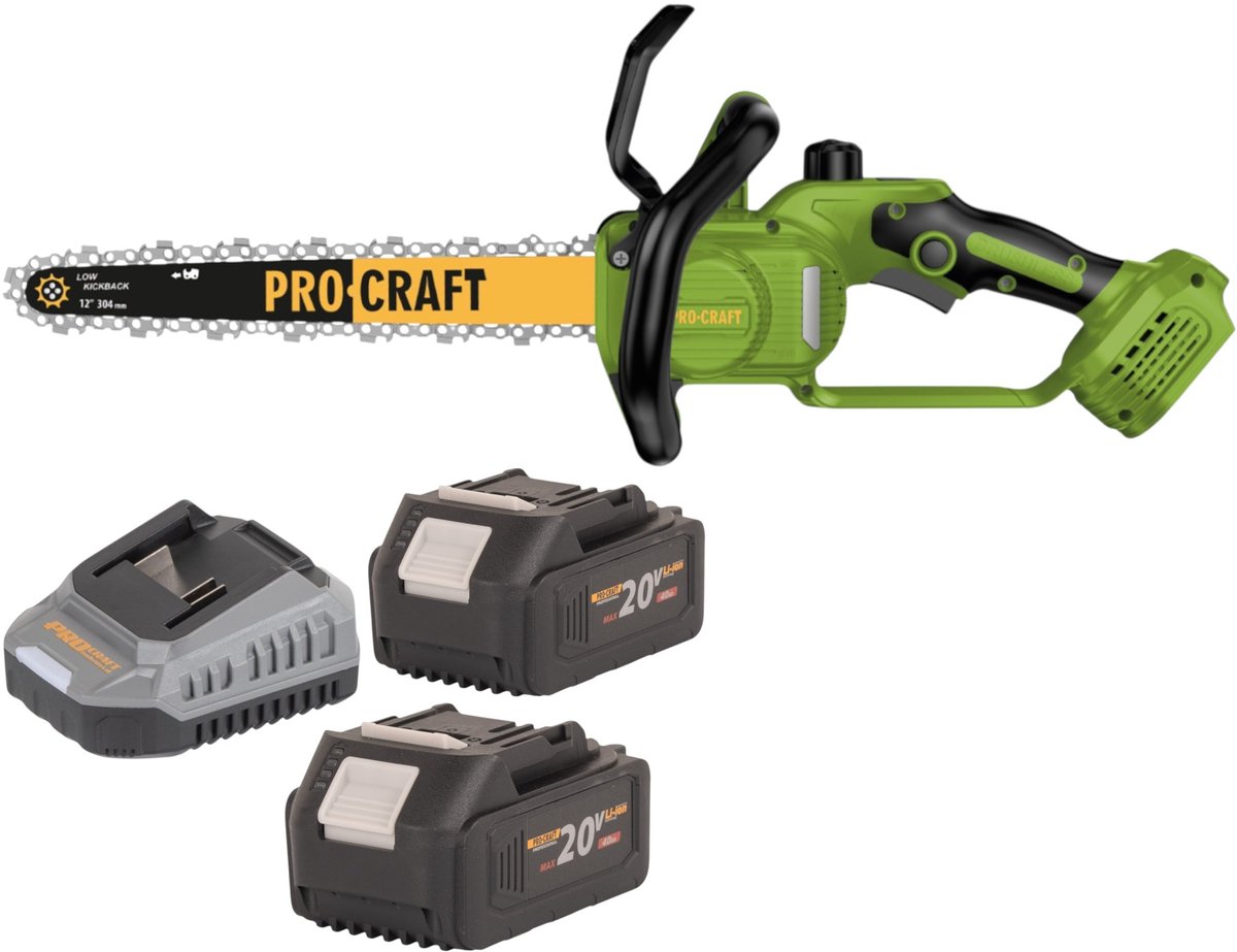 Procraft PKA33-BB accu-kettingzaag 20 V 304 mm borstelloos + 2x accu 4,0 Ah + oplader