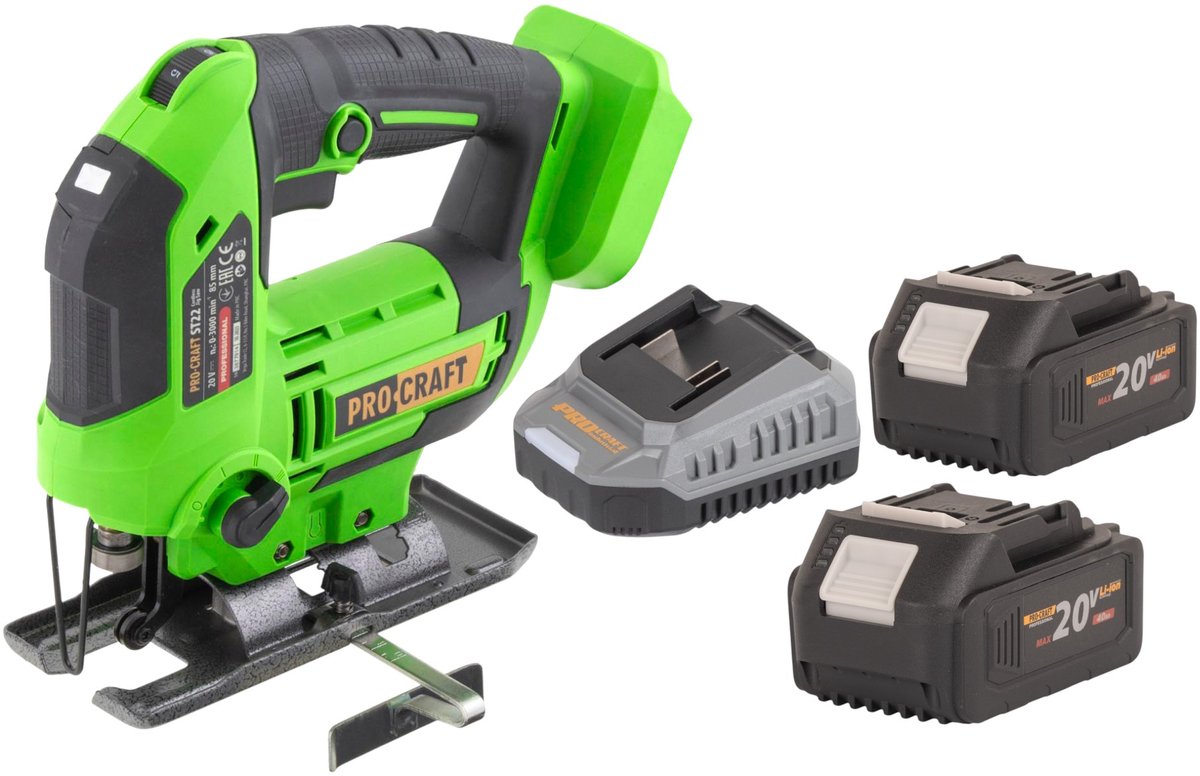 Procraft ST22 accu-decoupeerzaag 20 V 80 mm borstelloos + 2x accu 4,0 Ah + oplader