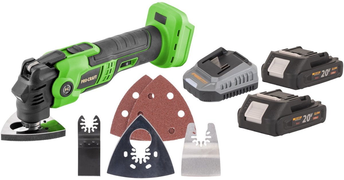 Procraft PMT22bb accu multifunctioneel gereedschap 20 V borstelloos + 2x accu 2,0 Ah + oplader