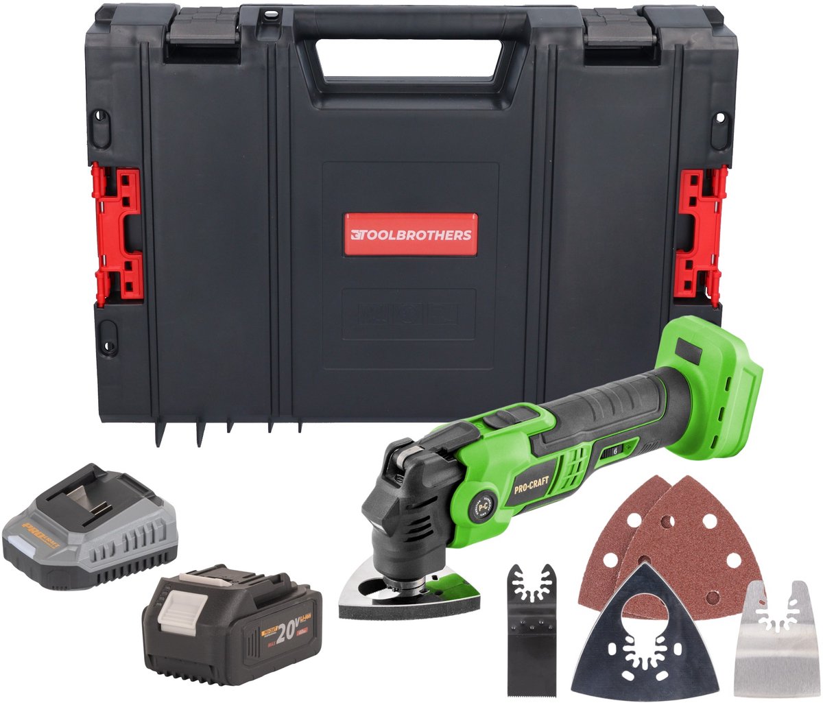 Procraft PMT22bb accu multifunctioneel gereedschap 20 V borstelloos + 1x accu 4,0 Ah + oplader + RHINO gereedschapskoffer
