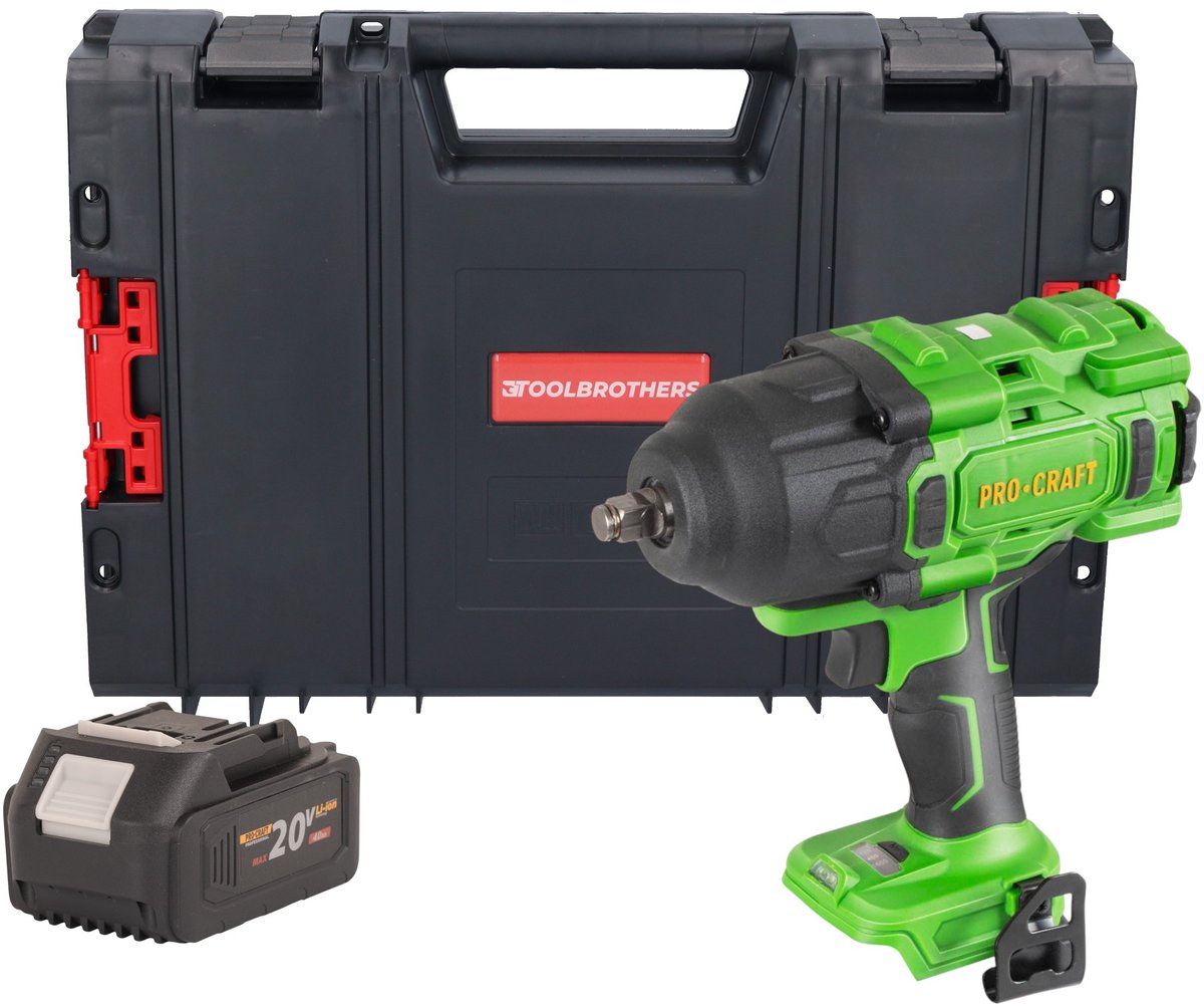 Procraft PWA80bb accu-slagmoersleutel 20 V 1600 Nm 1/2" borstelloos + 1x accu 4,0 Ah + RHINO-gereedschapskoffer - zonder oplader
