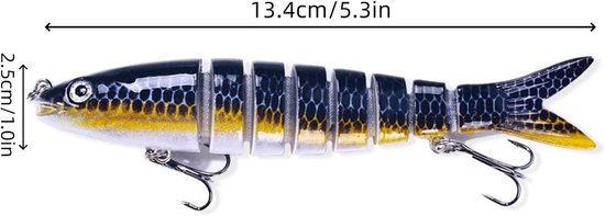 Kunstaas set - 5 Stuks - Kunstaas set met opbergdoos - Pluggen met haak - Kunstaas - Rubberen vis - Visaas - Zacht Kunstaas - Alle type roofvis - Visspullen - Voor snoek, baars, snoekbaars, vissen — afbeelding 4