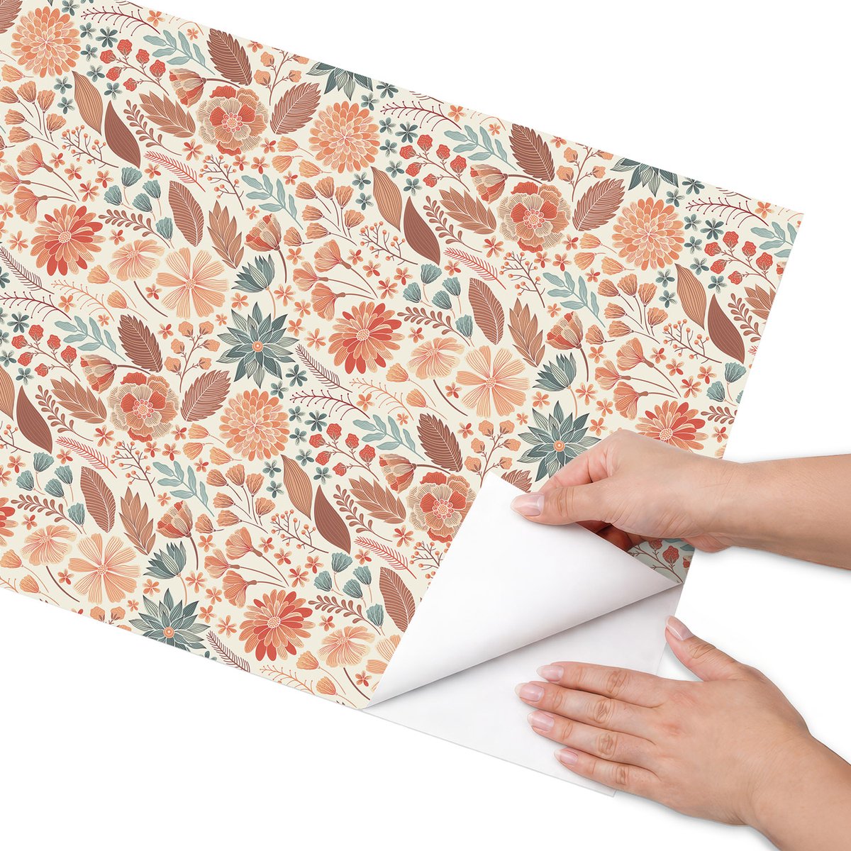 Coloray Meubel Wrap Folie - Oranje Meubelfolie - 50x100 cm - Plakfolie Meubels Bloemmotieven - Decoratiefolie Zelfklevend - Scandinavisch Meubelfolie - Meubelfolie Zelfklevend - Badkamer decoratie - Bloemen en planten