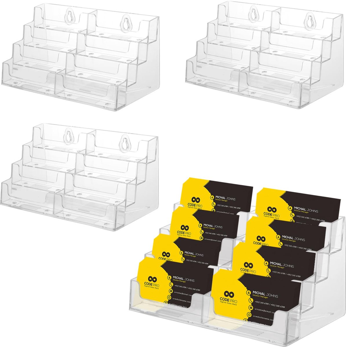 carmdering - Visitekaartjeshouder - Kaartenstandaard - Acryl Organisator - Direct Zichtbaar Ontwerp - 8 Gesorteerde Vakken - Transparant Acryl - Duurzaam En Lichtgewicht - Ideaal Voor Kantoor En Receptie - 4 Stuks Per Set
