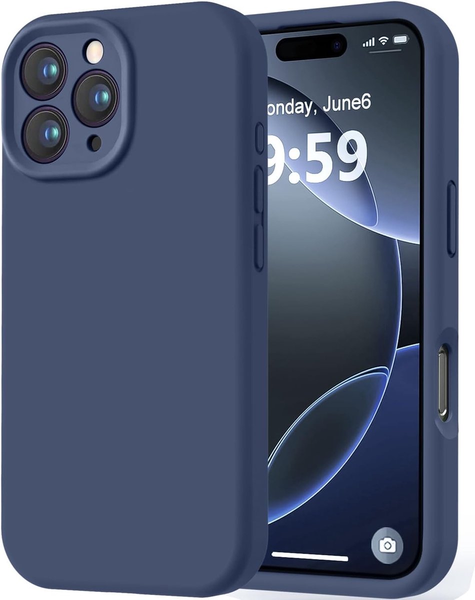 Speciaal ontworpen voor de iPhone 16 Pro. Hoogwaardig siliconen hoesje met [zachte, krasbestendige microvezelvoering]. Schokbestendig beschermhoesje voor mannen, vrouwen en meisjes (6,3 inch), marineblauw.