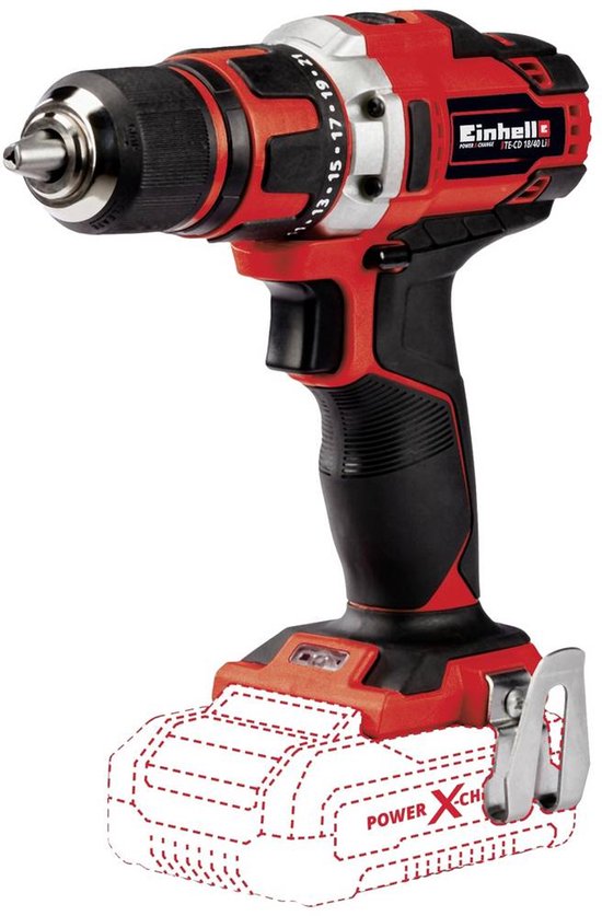 Einhell Accu Boor-/Schroefmachine TE-CD 18/40 Li Solo - Power X-Change - 18 V/Li-Ion - 40 Nm - 0-400/0-1.500 t/min - 13 mm snelspanboorkop - Elektronische snelheidsregeling - Excl. accu en lader