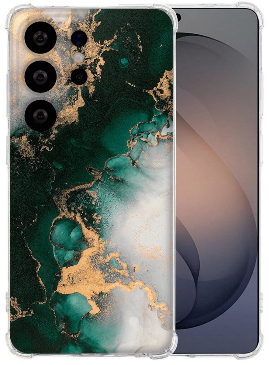Flexibele back cover Samsung Galaxy S26 Ultra Marmer Groen Valbestendig