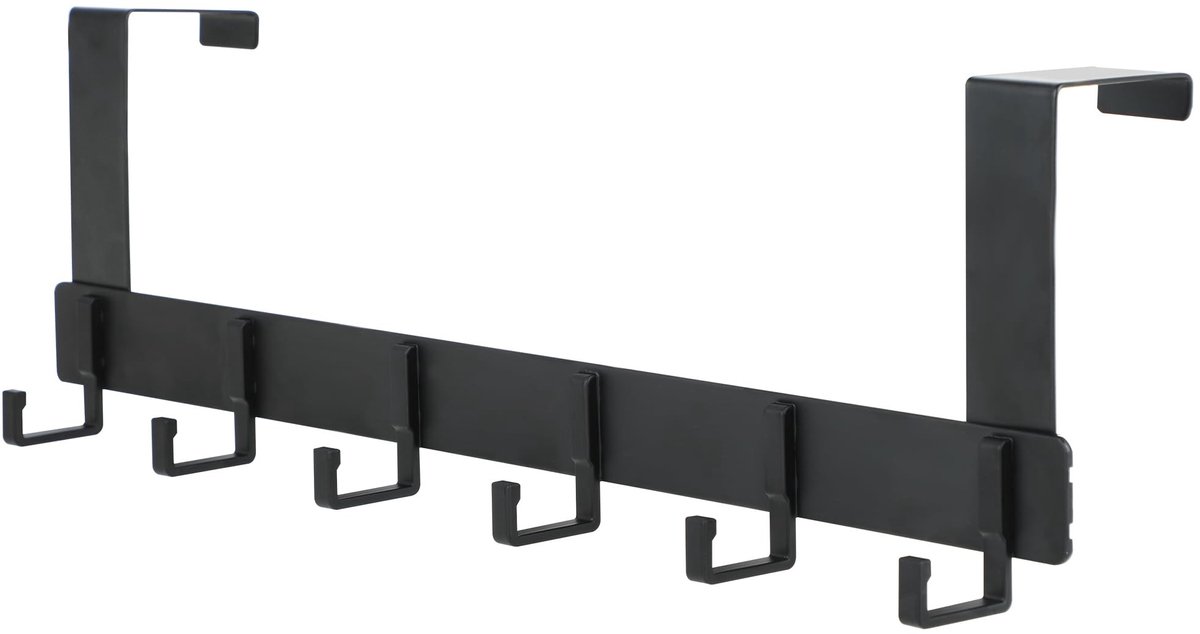 Allecto - Deurhaak Hanger - Kapstok Rack - 6 Heavy Duty Haken - Zwart - Sleutelhouder - Perfect voor Slaapkamers Keuken Badkamer Tassen