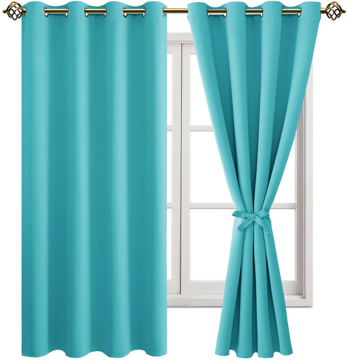 Allecto - Verduisterende gordijnen - Slaapkamer en woonkamer - Turquoise - Inspringringen - 2 stuks 175 x 140 cm