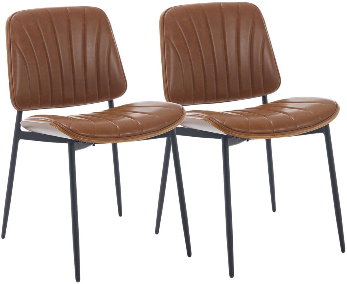 chairus Eetkamerstoel Set van 2 stoelen - Bruin - Hout en kunstleer - Met Metalen Poten - Armloze Stoelen met Rugleuning - Hoogte Vast en Niet Draaibaar - Gewatteerde Zitting - Voor de Woonkamer en Keuken