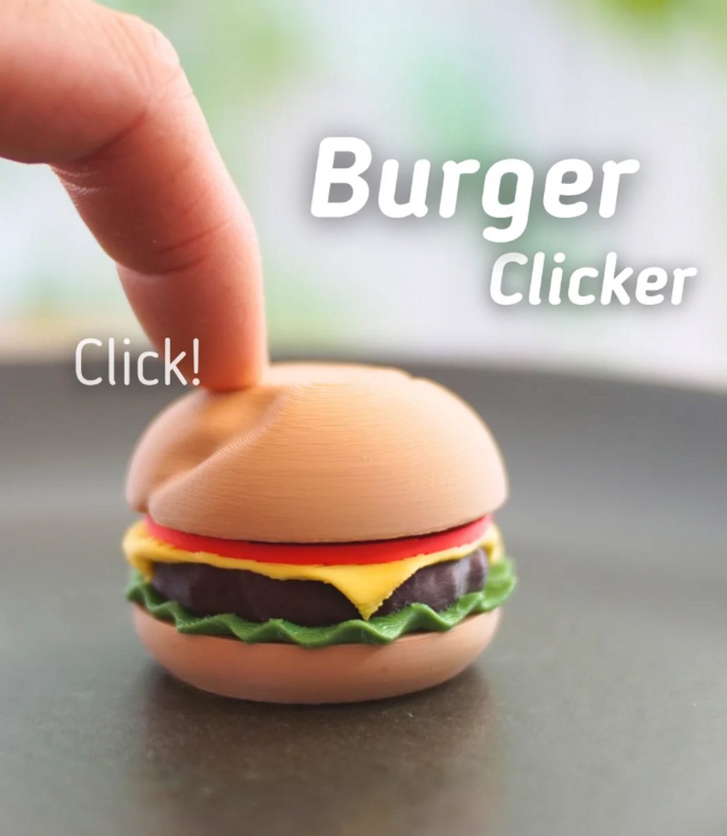 Hamburger Clicker 3D Print - Vera's Arts & Dice - Burger Clicker 3D Print - Speelgoed - Fidget Toy - Fidget Clickers - Voedsel - Hamburger Figuur - Verzamelobject - Bruin Groen Geel Rood