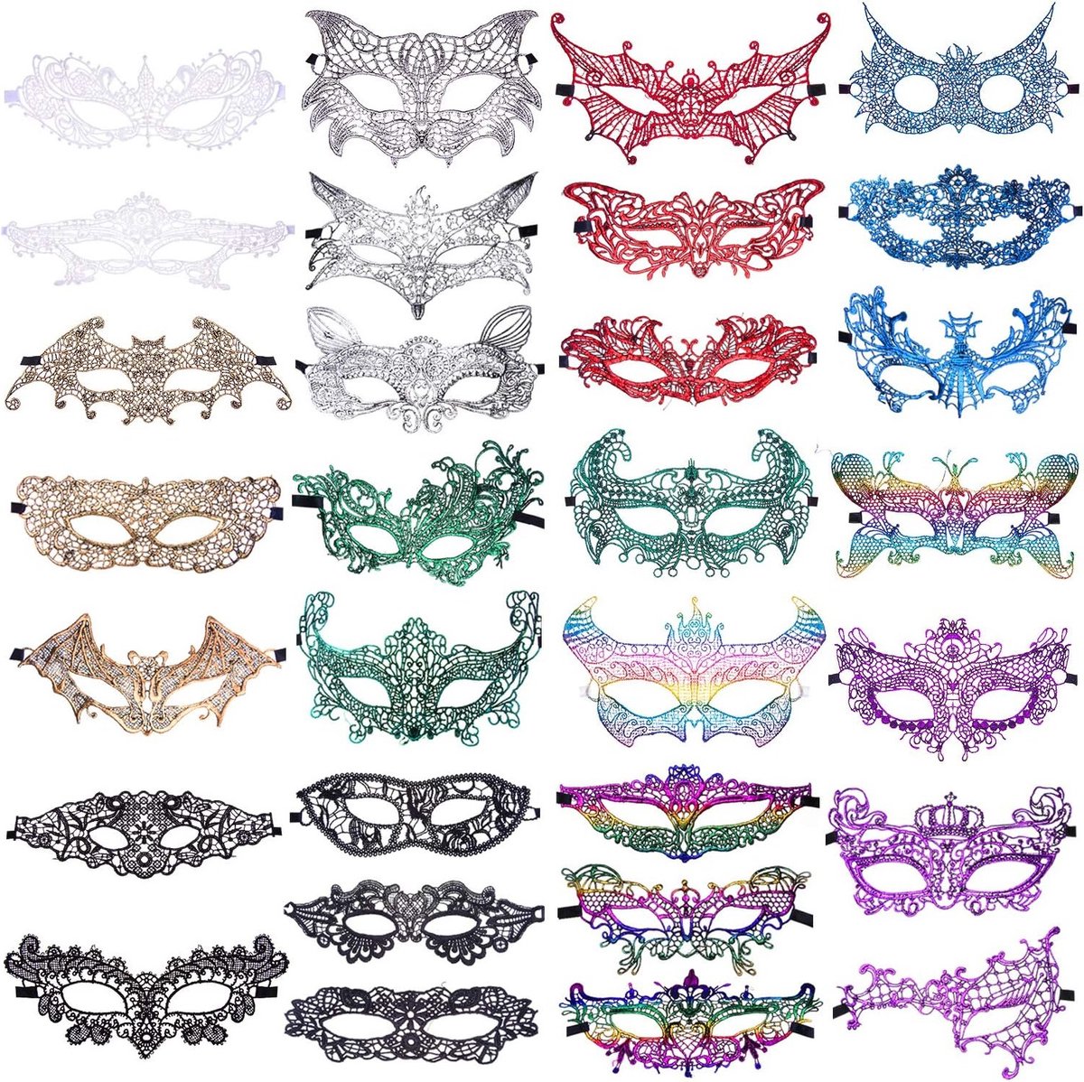 30 Stuks Venetiaanse Maskers van Kant voor Vrouwen en Meisjes - Feestmaskers voor Carnaval en Verkleedpartijen