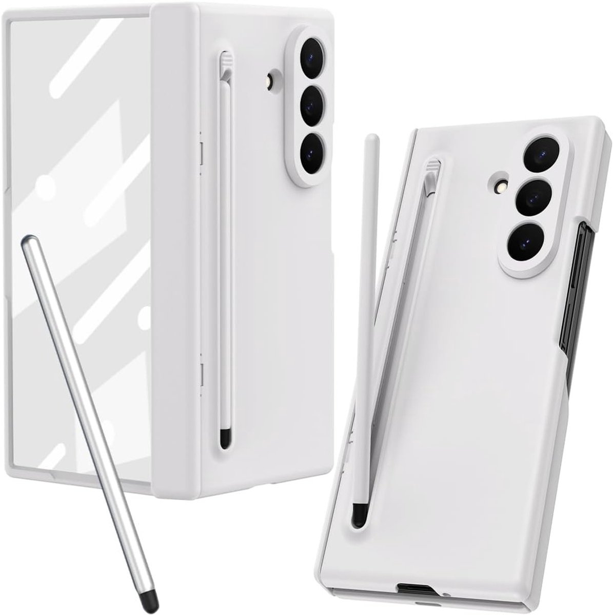 Volledige Beschermhoes voor Galaxy Z TriFold met Ingebouwde Schermbeschermer en Scharnierbescherming, Inclusief Pen- en Houder Slot - Wit