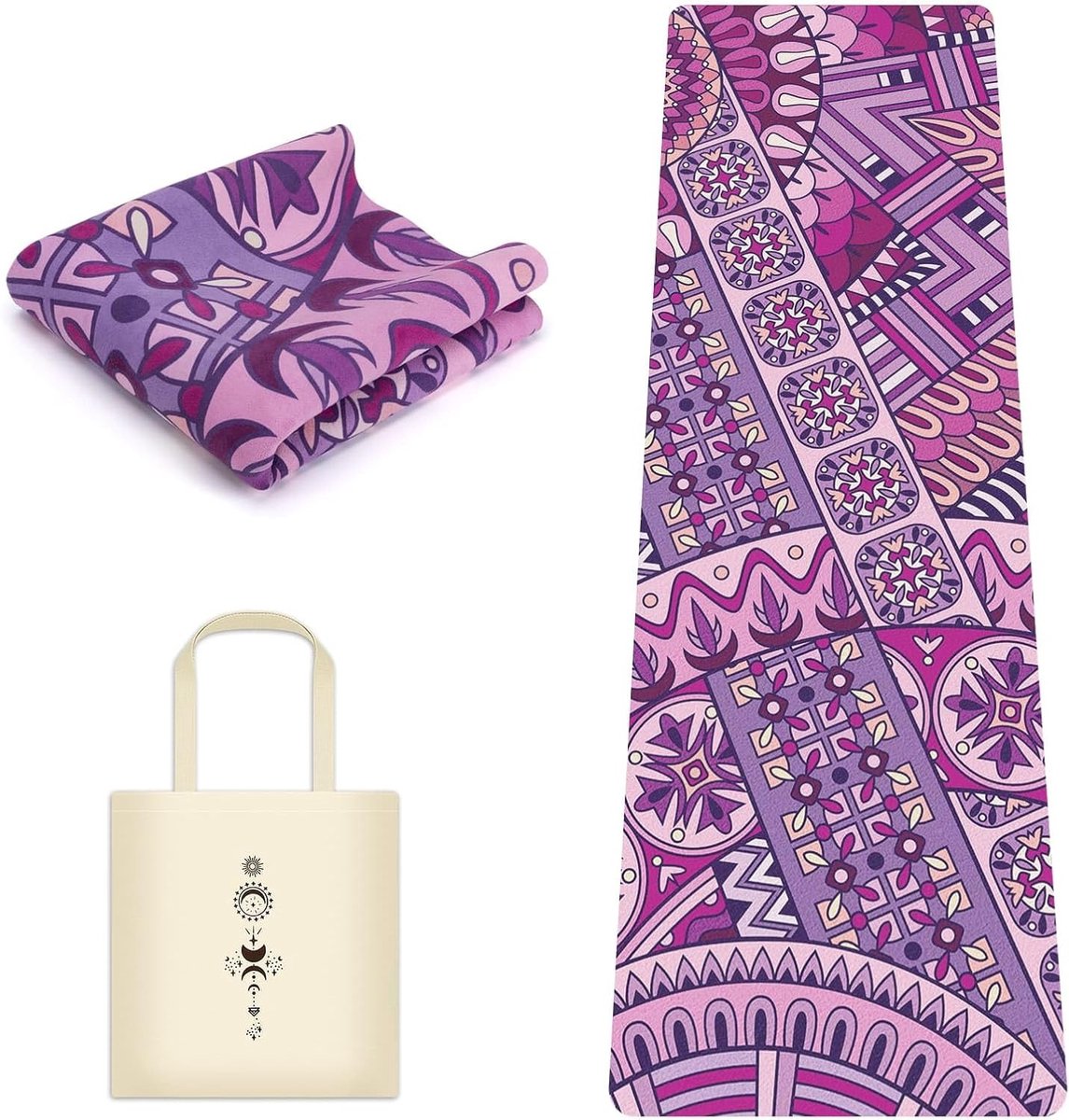 Vouwbare Yoga Mat van Suède, Scheurvast en Antislip, Inclusief Draagtas voor Yoga, Pilates en Training, 1.5 mm Dikte, 183 x 61 cm