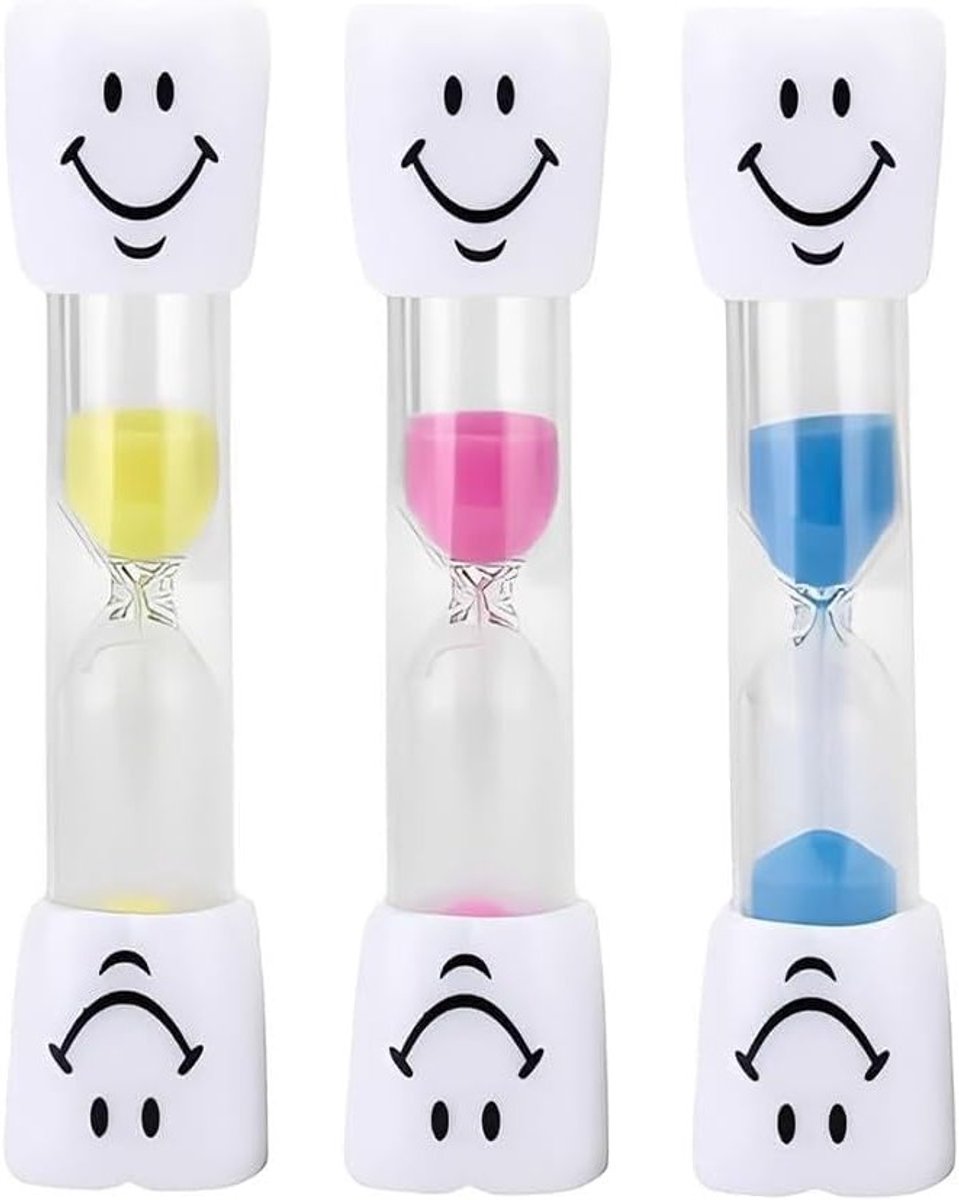 Set van 3 Kinderzandlopers - 3 Minuten Timer voor Tandenpoetsen, Educatief Speelgoed in Blauw, Roze en Geel, Leuk voor Dagelijks Gebruik