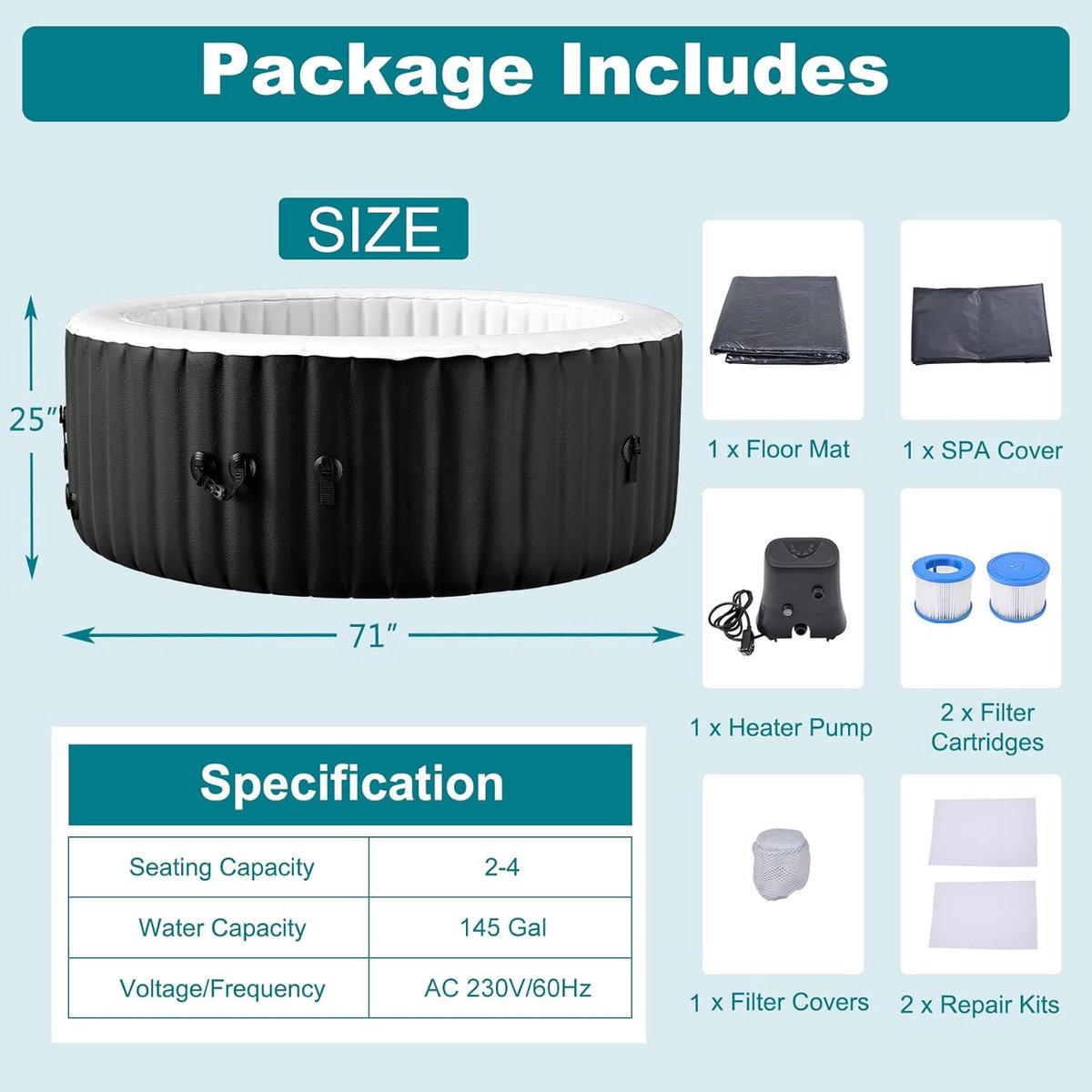 Opblaasbare Whirlpool 4 Personen met LED Verlichting – HomeByNicole Luxe Outdoor & Indoor Hot Tub 180x180x63,5 cm met 120 Luchtjets, 1350W Verwarming, Geïsoleerde Afdekking – Draagbare Jacuzzi Spa Bubbelbad voor Tuin, Terras & Balkon