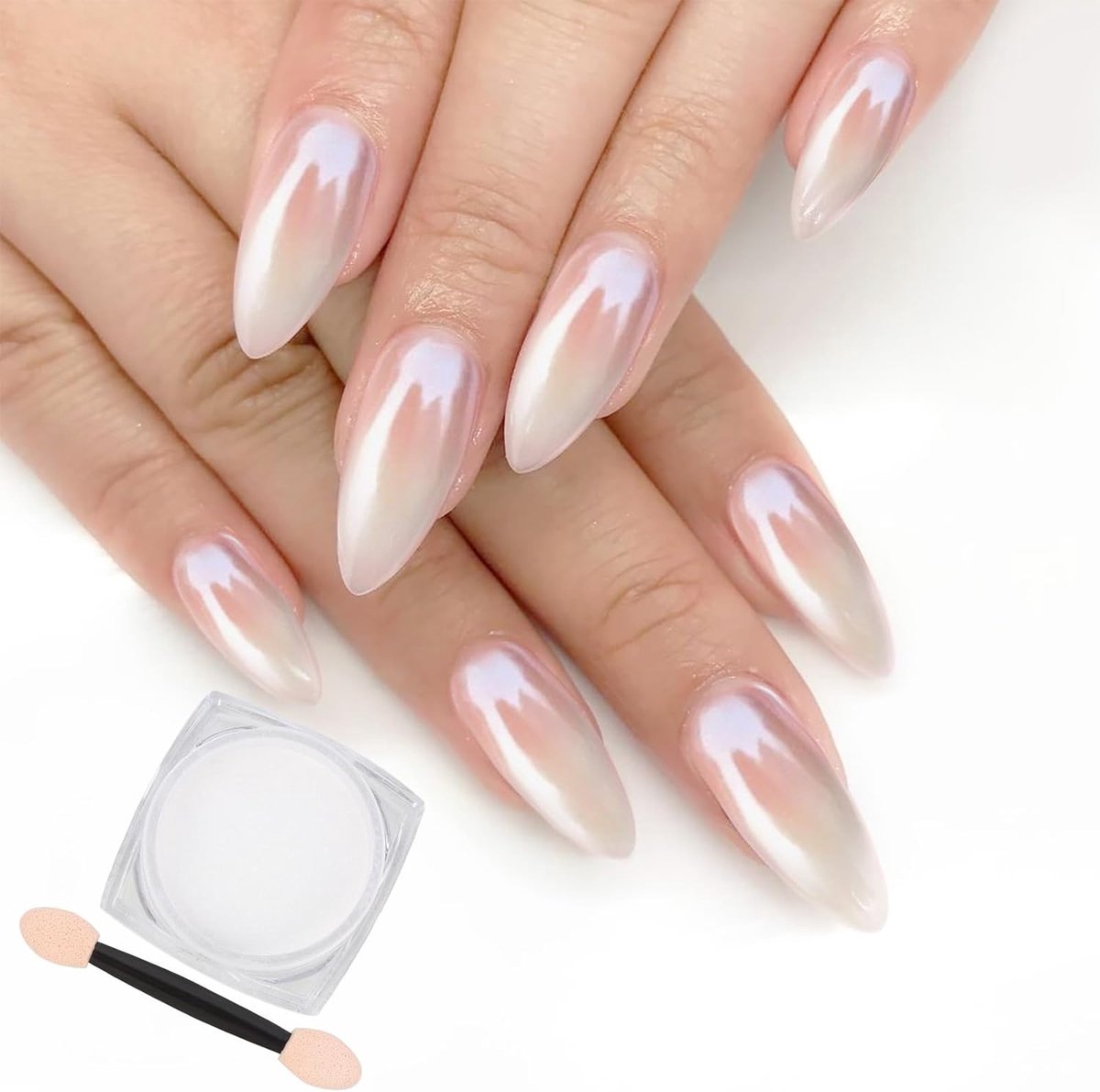 OLOEY Witte parelmoer chroom nagelpoeder-iriserend aurora poeder-metallic spiegeleffect pigment-parelmoer zeemeermin pigment-parelmoer glitterstof kit-nagelkunst decoratie-hars knutselwerk