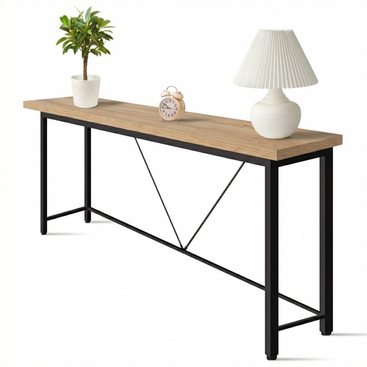 IvoQ Industriële Sidetable - Consoletafel Hout & Metaal - Smalle Haltafel - Eiken Look/Zwart - 120x23x74 cm