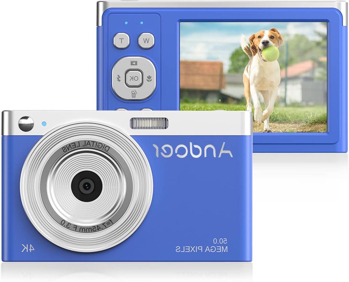 Andoer Digitale camera, fotocamera, autofocus, 16 × digitale zoom, IPS-scherm, compacte camera, fotoapparaat, geïntegreerde flitser met 2 batterijen, voor kinderen, jongeren, beginners, studenten,