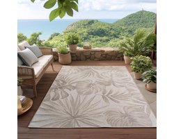 Homebyhome Buiten Vloerkleed beige 140x200 cm, weerbestendig en UV-bestendig, ideaal voor de keuken, balkon, terras, Palmbladeren-design