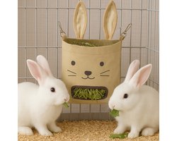 Konijnen Hooibakzak voor Cavia's en Chinchilla's - Schattig Konijnengezicht Met Oren - Wasbaar Oxford Stof - Hangend Hooihouder Met Één Gat
