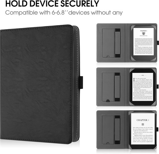 Universele eReader Hoes 6 Inch - Lederen Folio Case met Standaard & Handband - Geschikt voor Kindle Paperwhite, Kobo, Tolino, PocketBook & Sony - Zwart van Merkloos — afbeelding 3