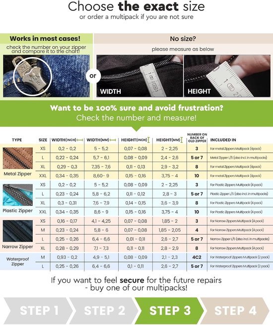 Reparatieset Ritsen - Ritssluiting Vervanging - Rits Snel Vervangen - Zonder Naaien - 4 stuks - Zilver — afbeelding 3