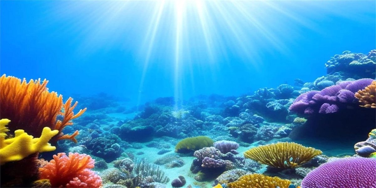 Aquarium Achtergrond - Vis Tank Poster - Aquarium Decoreren - Levendige Koraalrif Afbeelding - 76x30 cm - Blauw