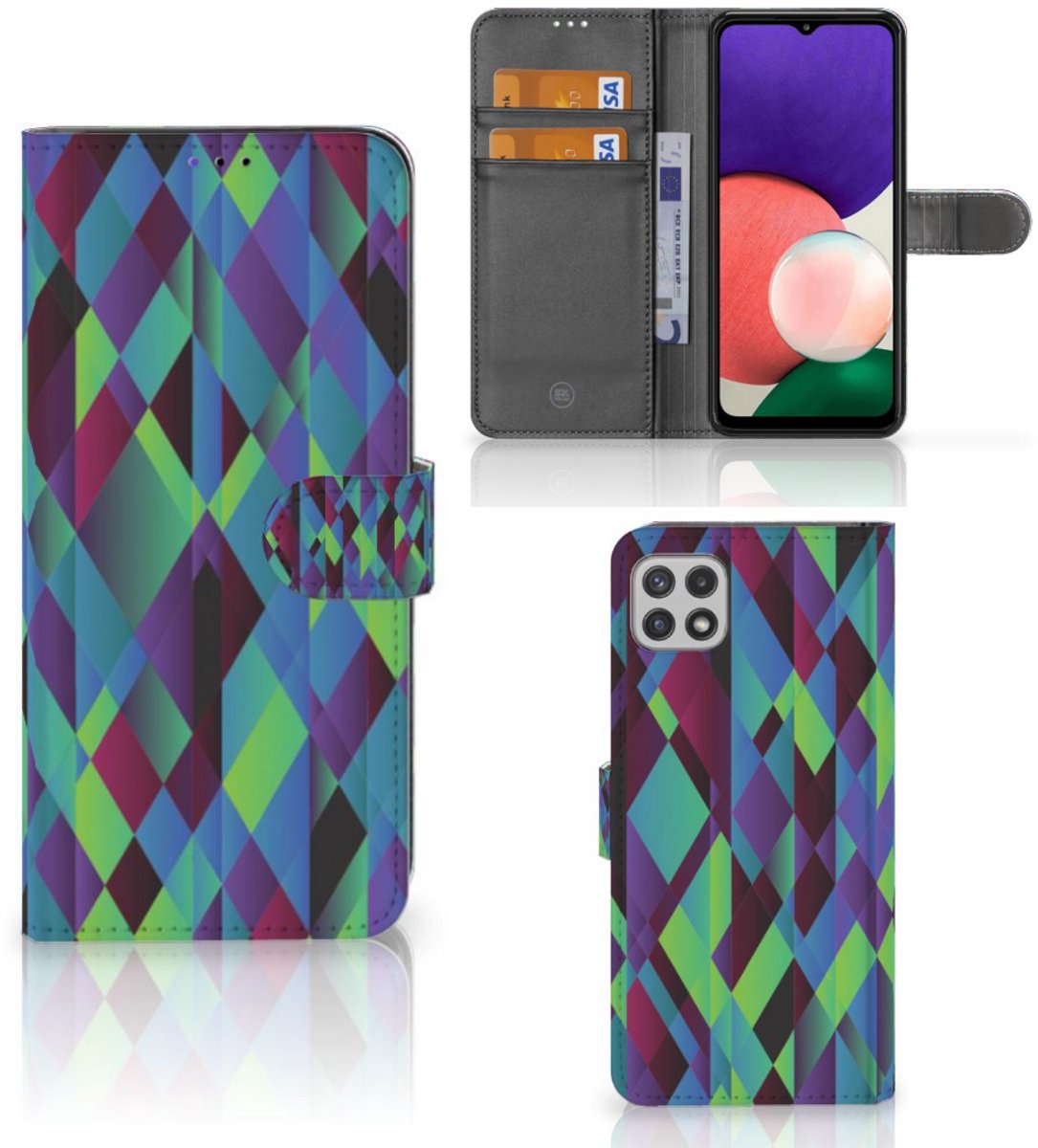 Samsung Galaxy A22 5G Book Case Abstract Green Blue