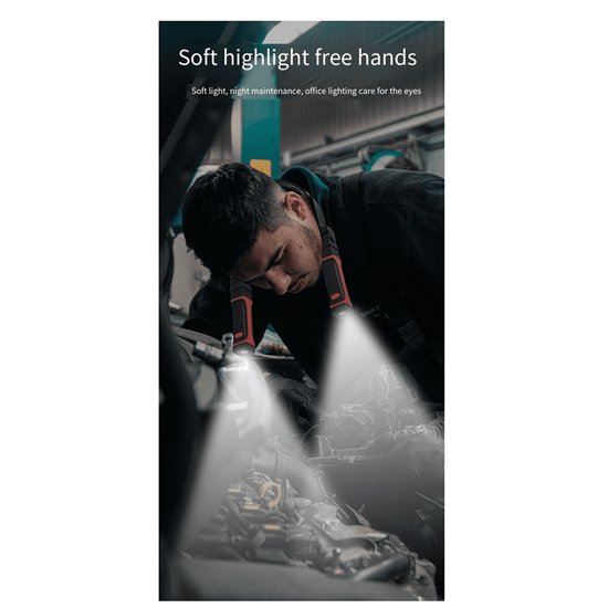 Afneembare, oplaadbare LED-werklamp met magnetische voet, handsfree te gebruiken en om de nek te bevestigen. van Merkloos — afbeelding 2