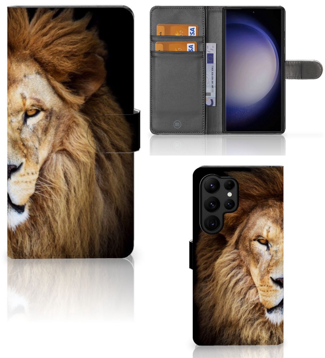 Samsung Galaxy S23 Ultra Telefoonhoesje met Pasjes Leeuw