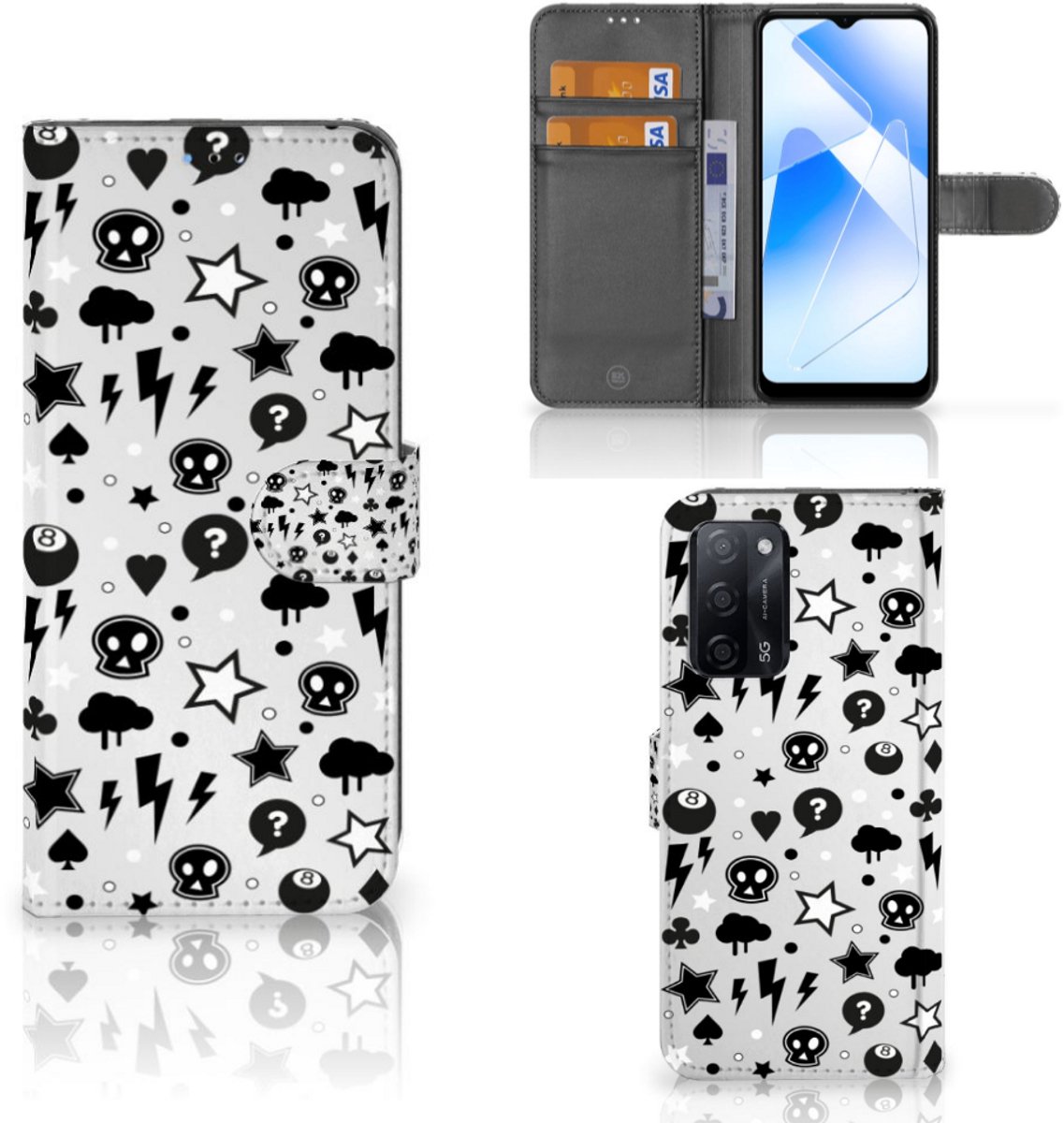 Boekhoesje voor Telefoonhoesje met Naam OPPO A16/A16s/A54s Silver Punk