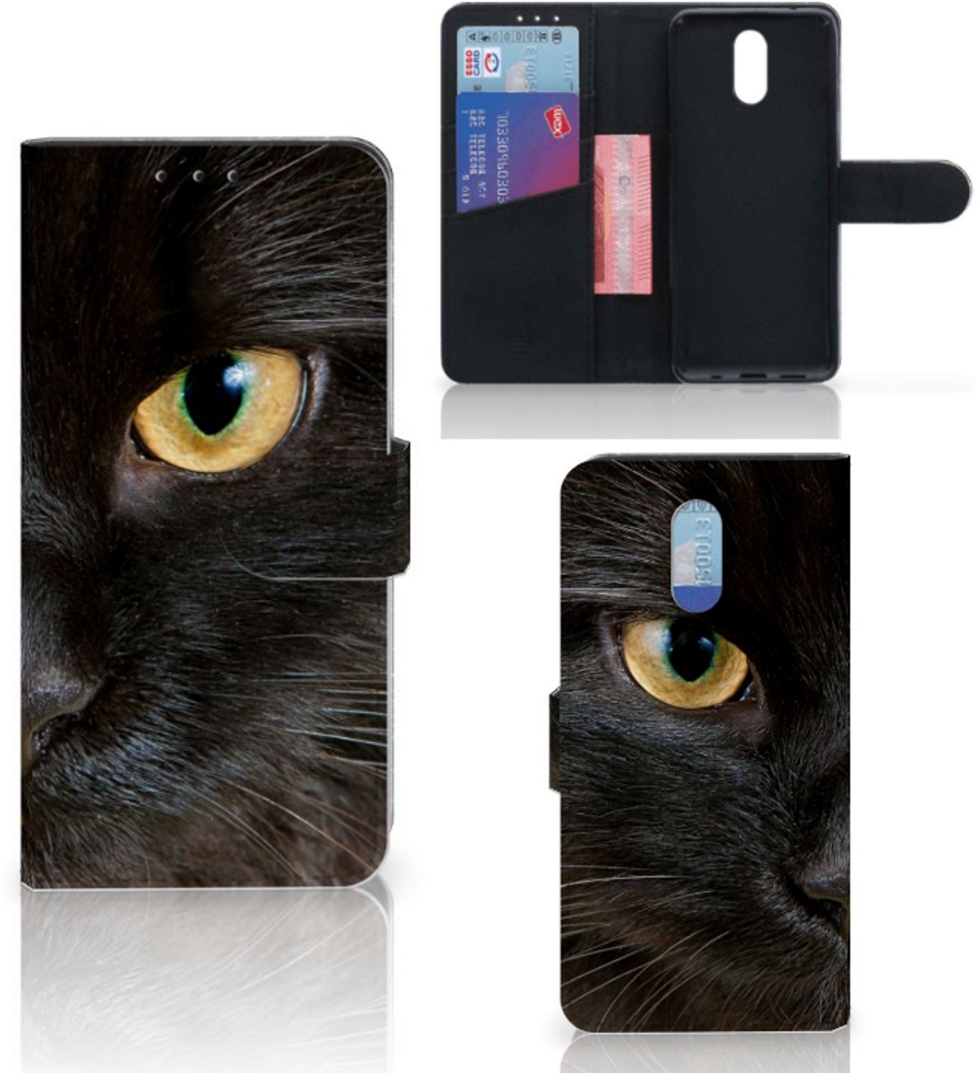 Nokia 2.3 Telefoonhoesje met Pasjes Zwarte Kat