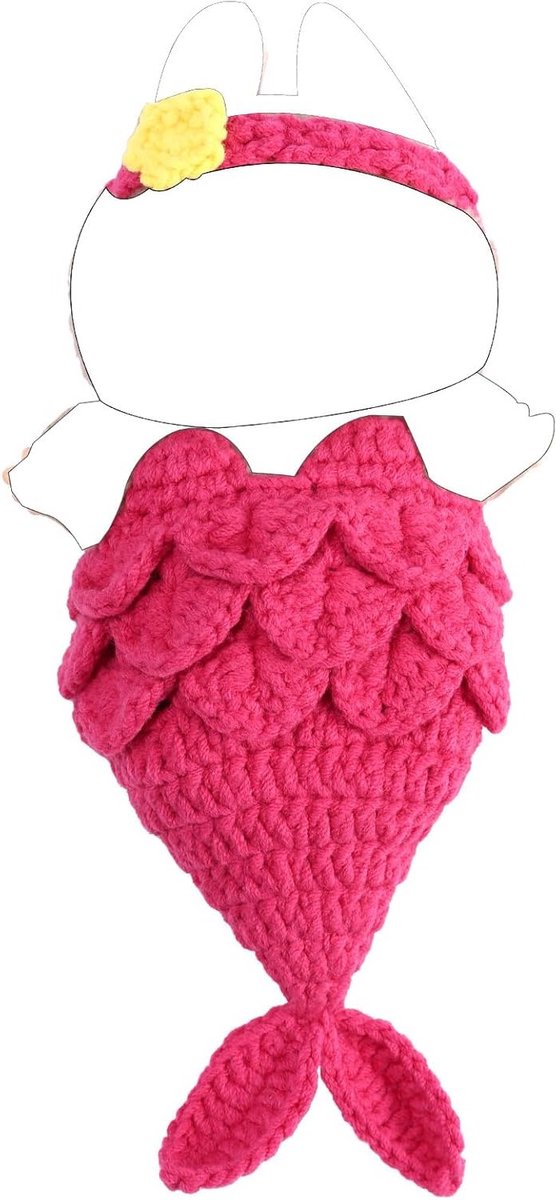 Kawaii Wol Mermaid Outfit voor Poppen met Haarband - Schattige Kostuum Accessoires in Roze en Rood
