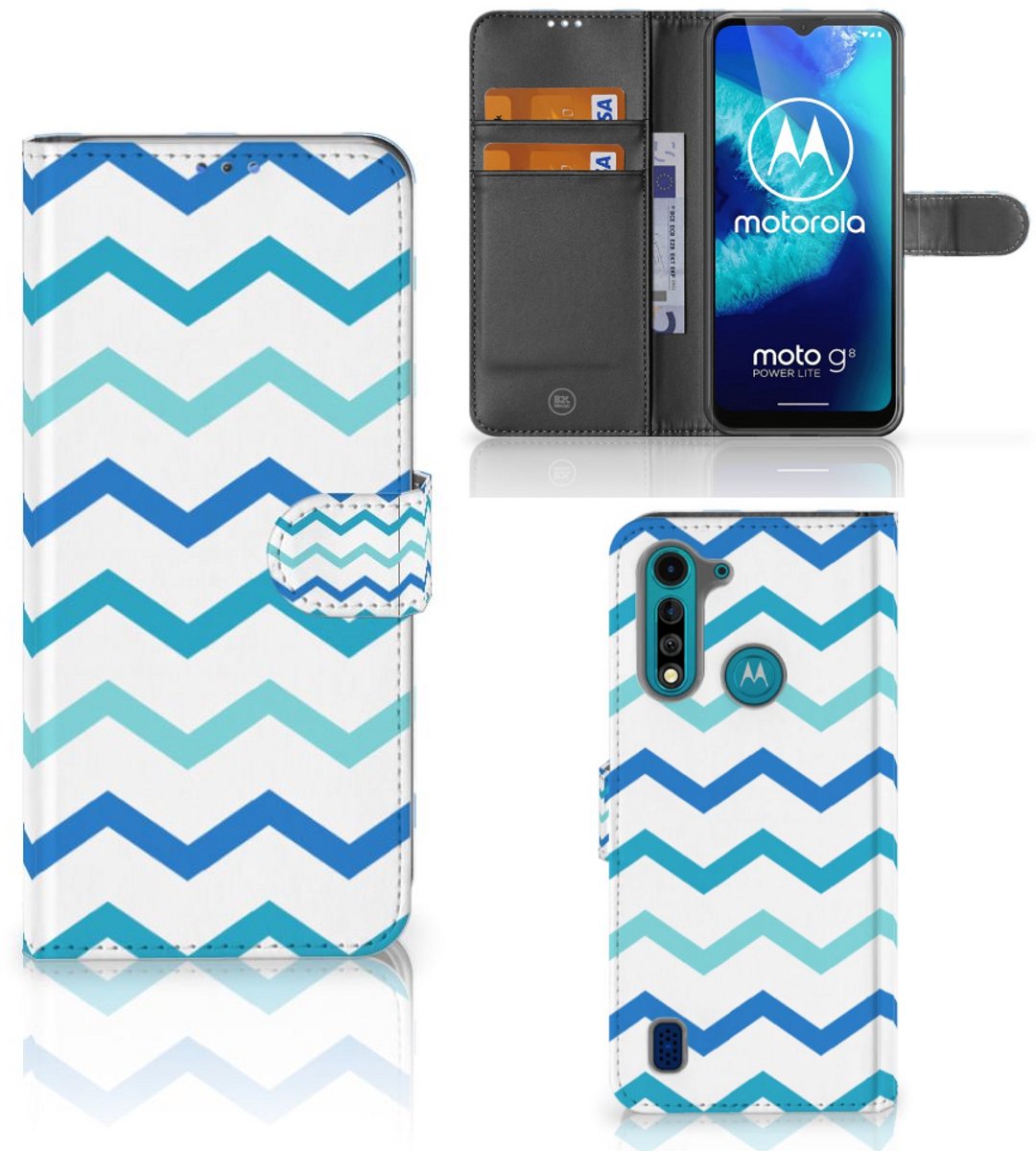 Motorola G8 Power Lite Telefoon Hoesje Zigzag Blauw