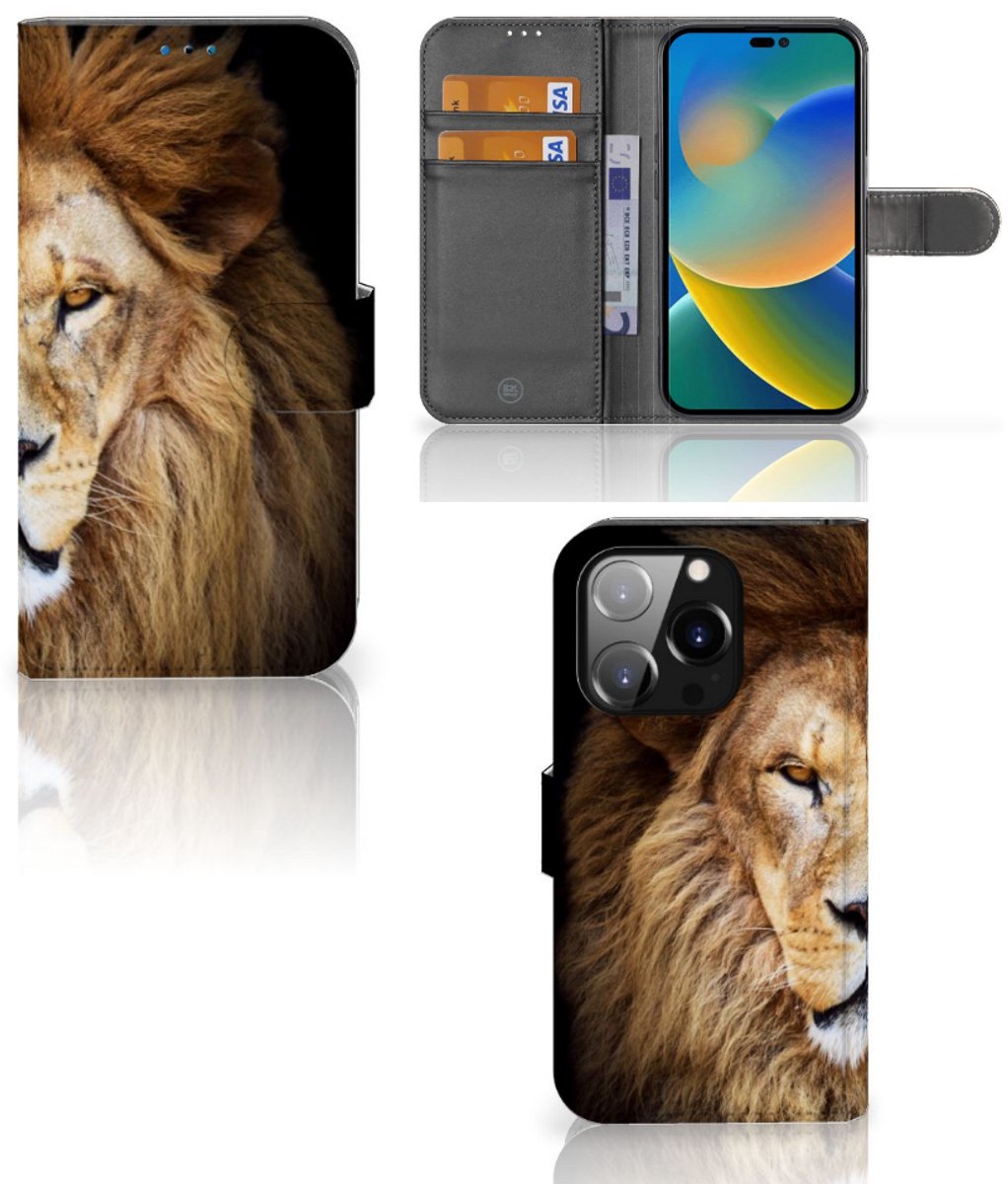 iPhone 14 Pro Telefoonhoesje met Pasjes Leeuw