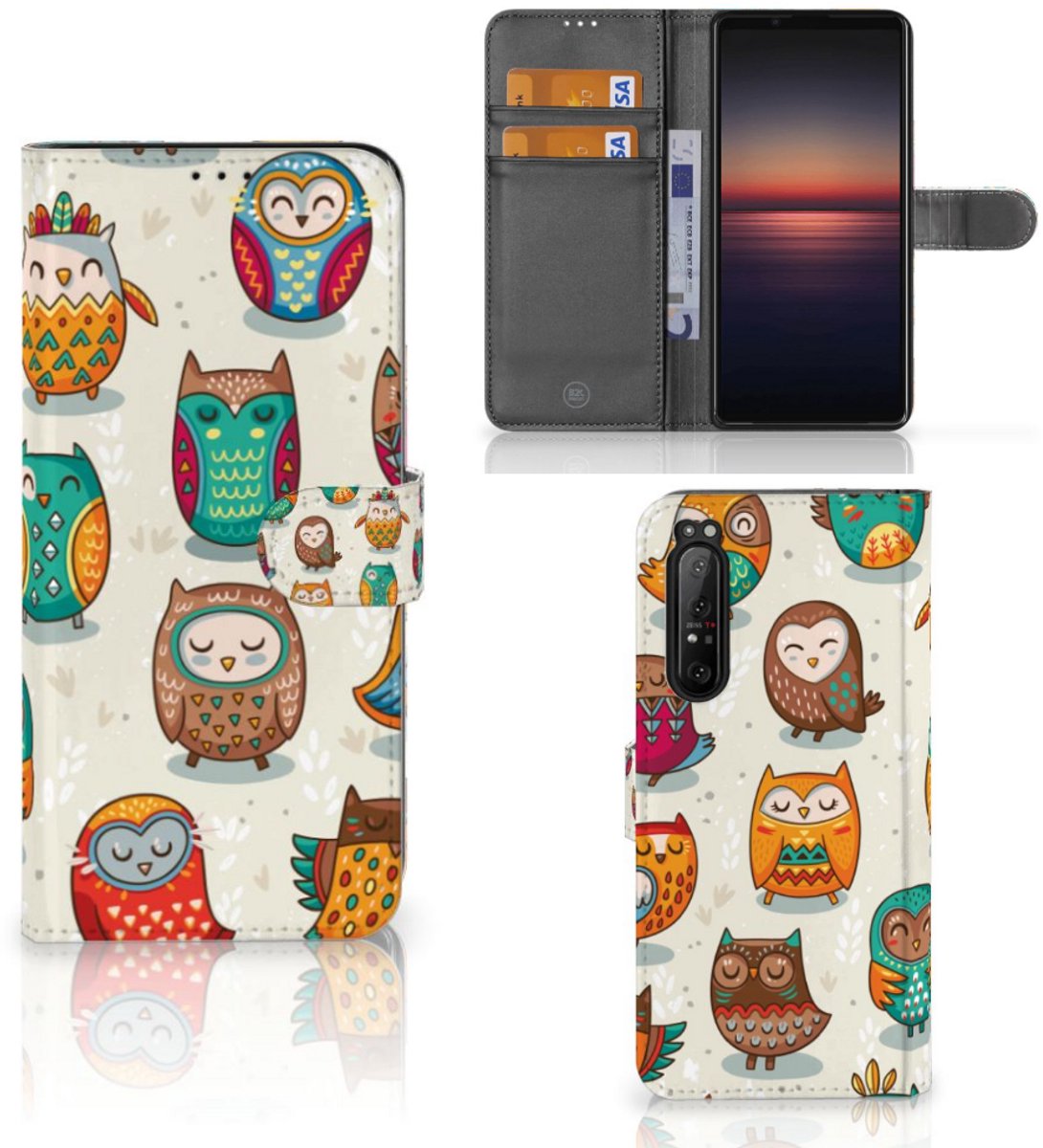 Sony Xperia 1 II Telefoonhoesje met Pasjes Vrolijke Uilen