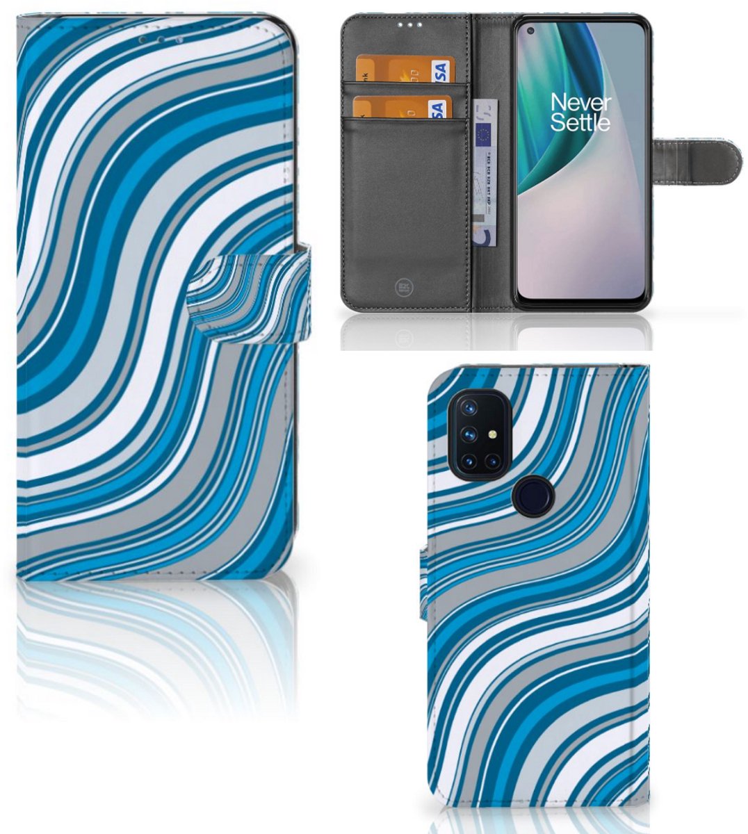 Book Case voor OnePlus Nord N10 Telefoon Hoesje Waves Blue