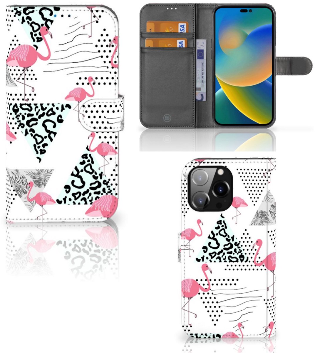 iPhone 14 Pro Max Telefoonhoesje met Pasjes Flamingo Triangle