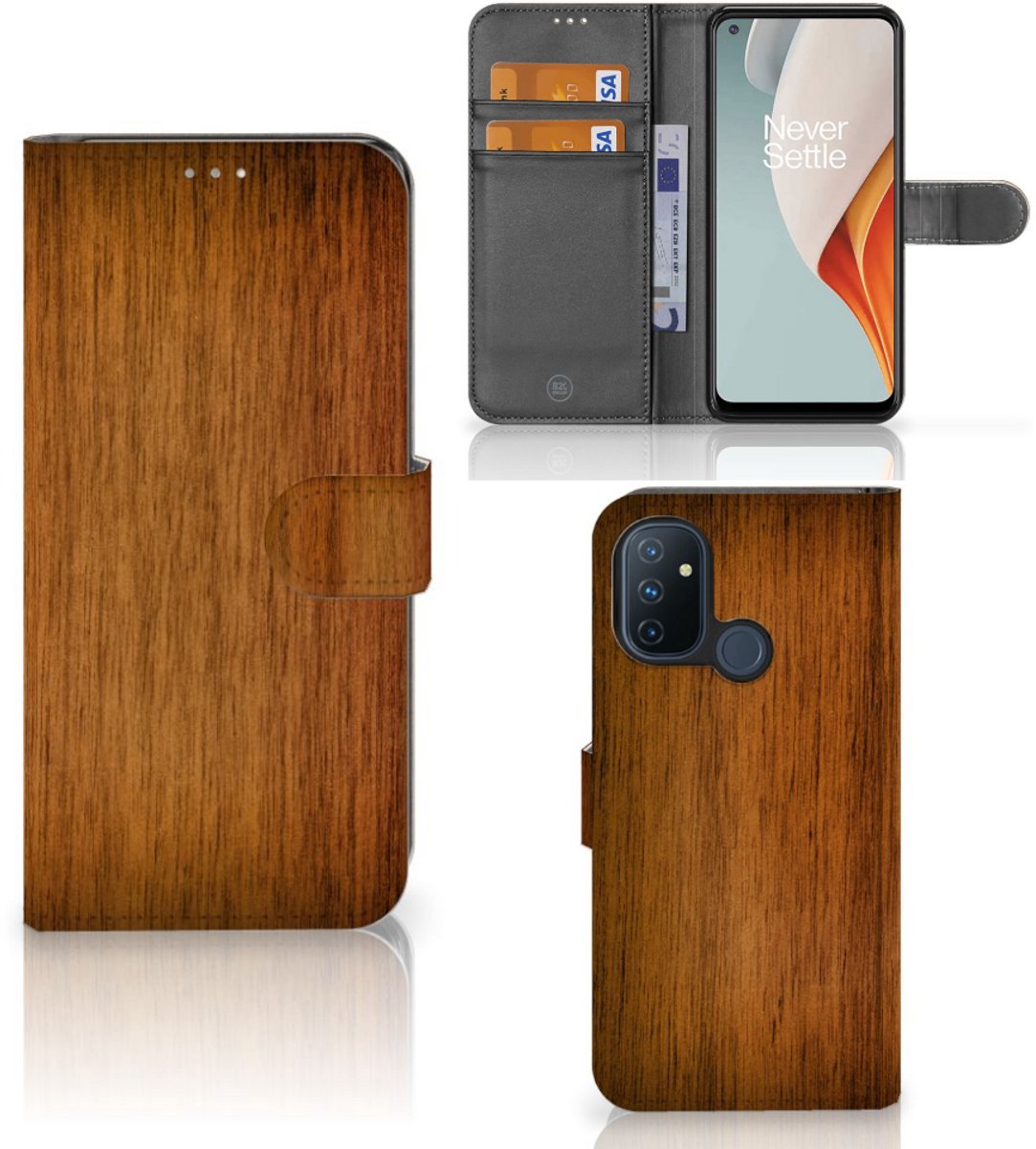 OnePlus Nord N100 Book Style Case Donker Hout