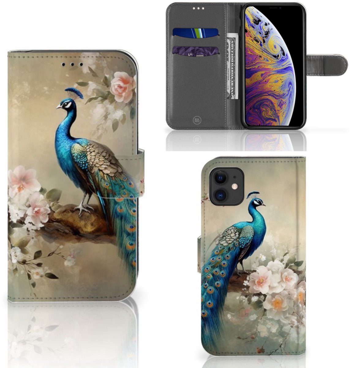 Telefoonhoesje met Pasjes voor Apple iPhone 11 Vintage Pauwen