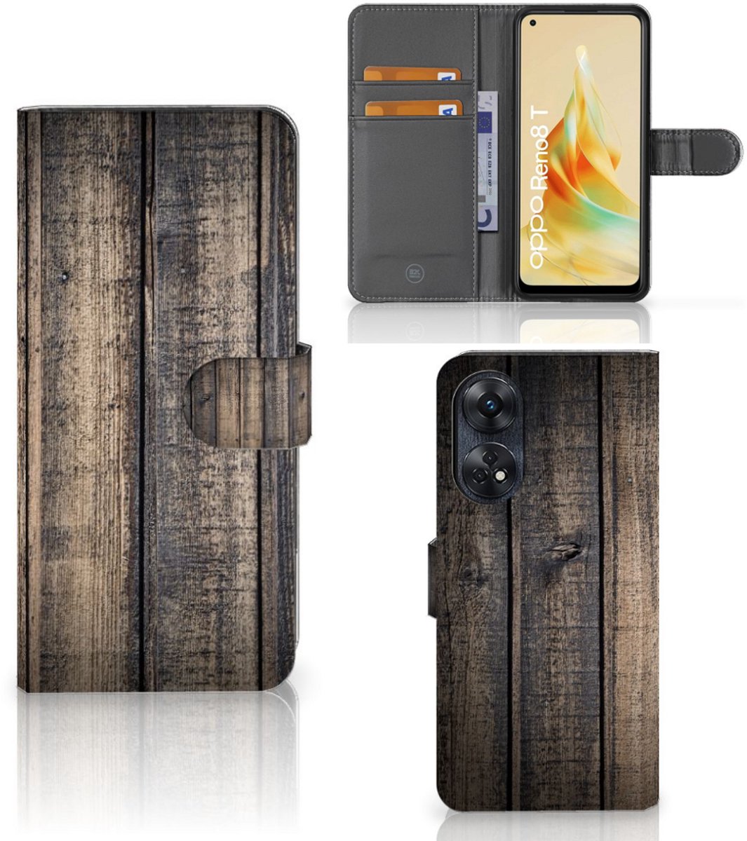 Book Case voor OPPO Reno8 T 4G Book Style Case Steigerhout