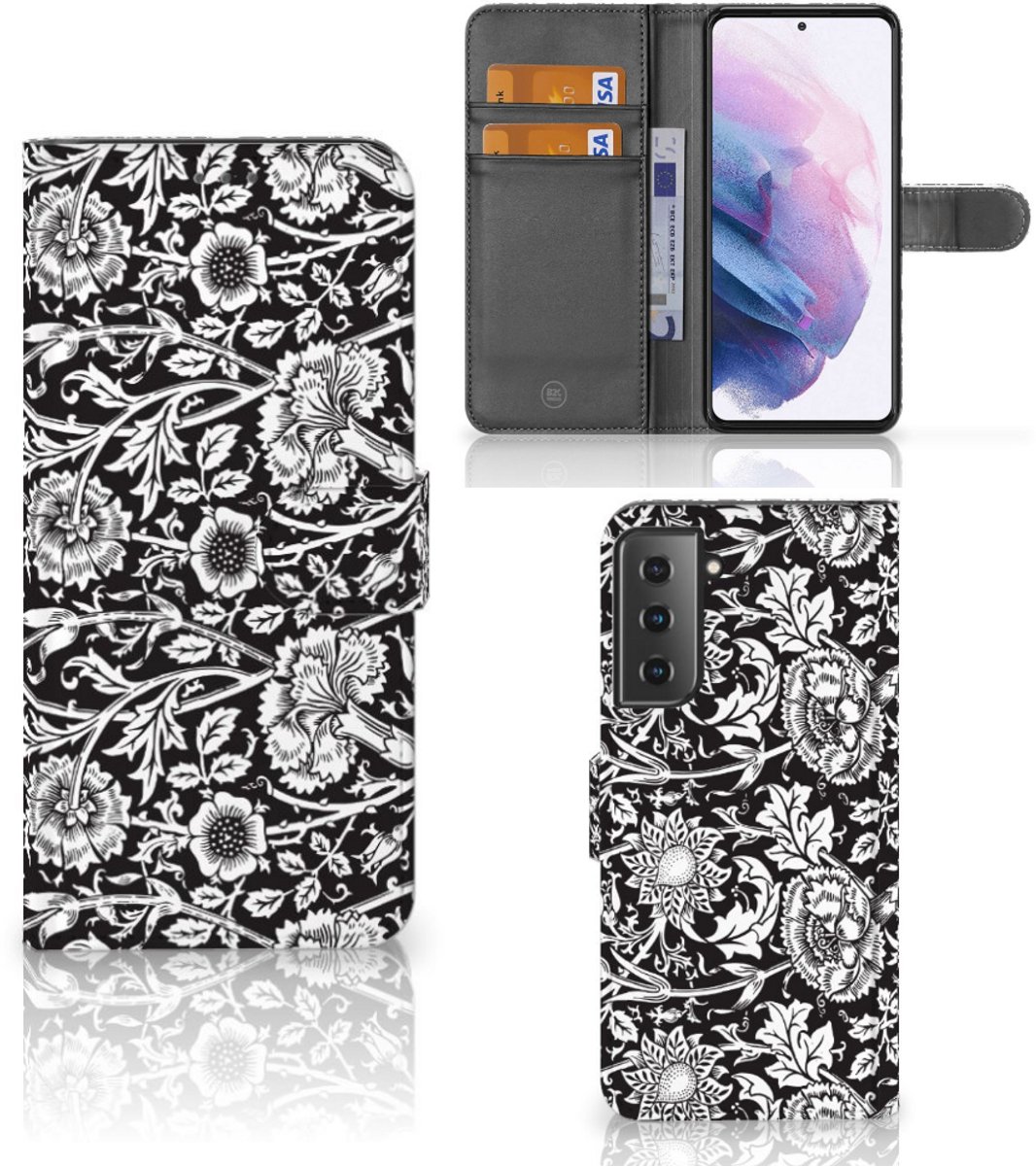 Samsung Galaxy S21 Plus Hoesje Black Flowers