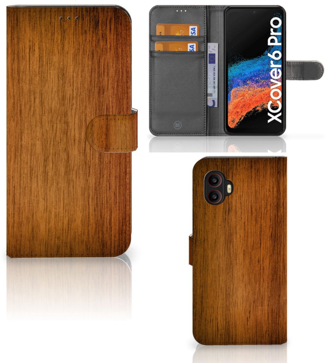 Samsung Galaxy Xcover 6 Pro Book Style Case Donker Hout