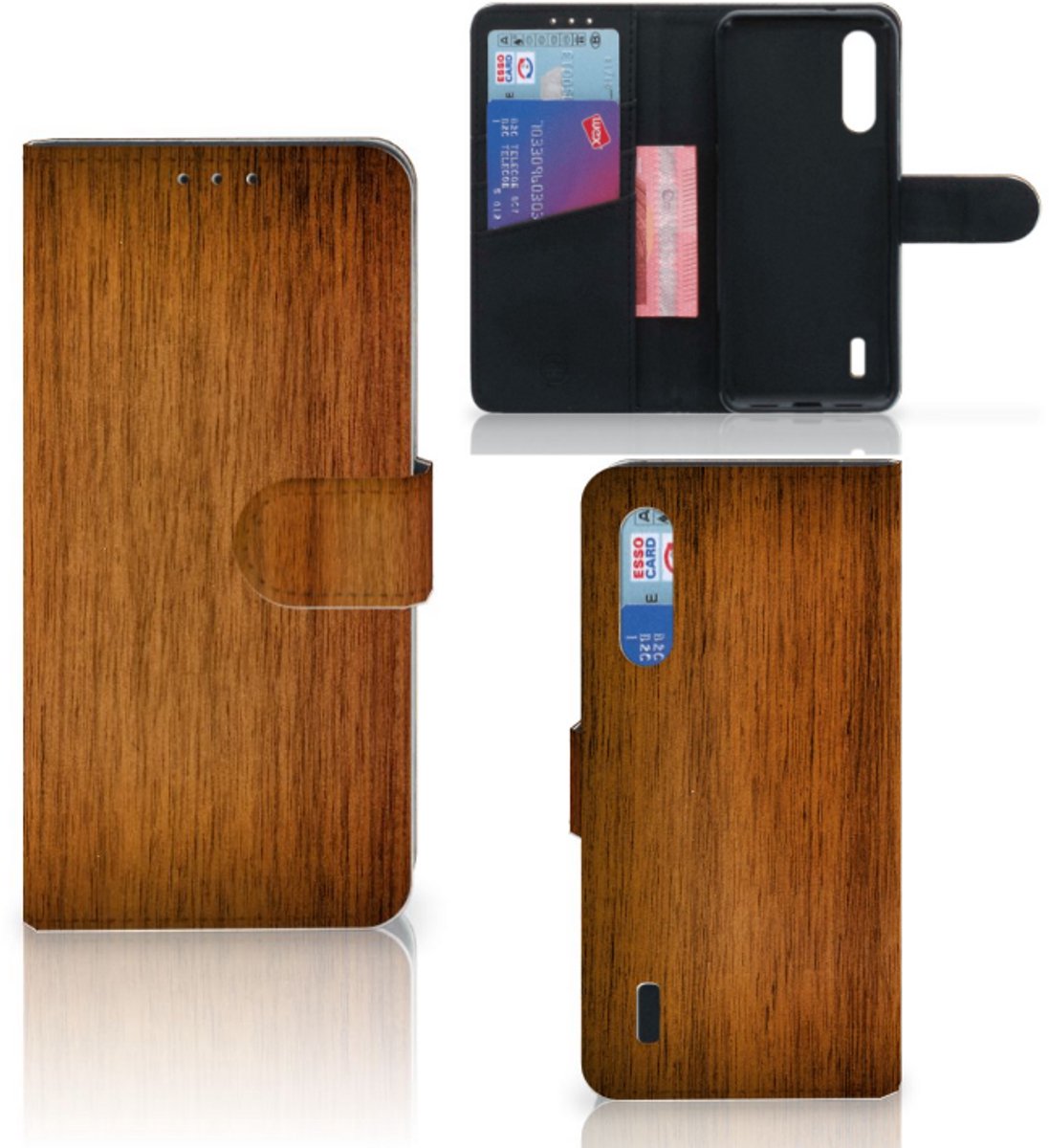 Book Case voor Xiaomi Mi 9 Lite Book Style Case Donker Hout