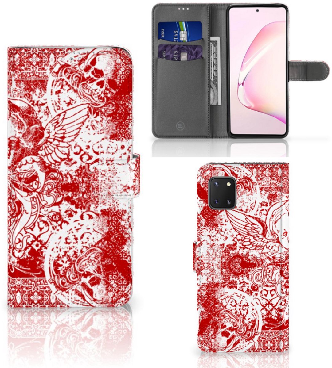 Book Case voor Telefoonhoesje met Naam Samsung Note 10 Lite Angel Skull Rood