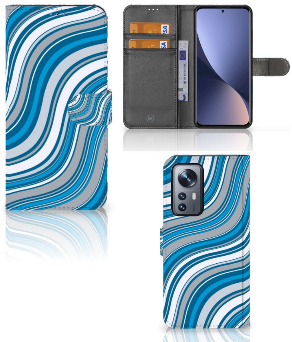 Book Case voor Xiaomi 12 Pro Telefoon Hoesje Waves Blue